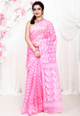 Baby Pink Dhakai Jamdani Cotton Saree without Blouse Piece - Adi Akshoy & Co.