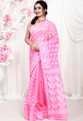 Baby Pink Dhakai Jamdani Cotton Saree without Blouse Piece - Adi Akshoy & Co.