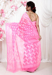 Baby Pink Dhakai Jamdani Cotton Saree without Blouse Piece - Adi Akshoy & Co.