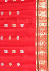 Bottle Green with Red Border Gadwal Pure Silk Saree With Blouse Piece - Adi Akshoy & Co.