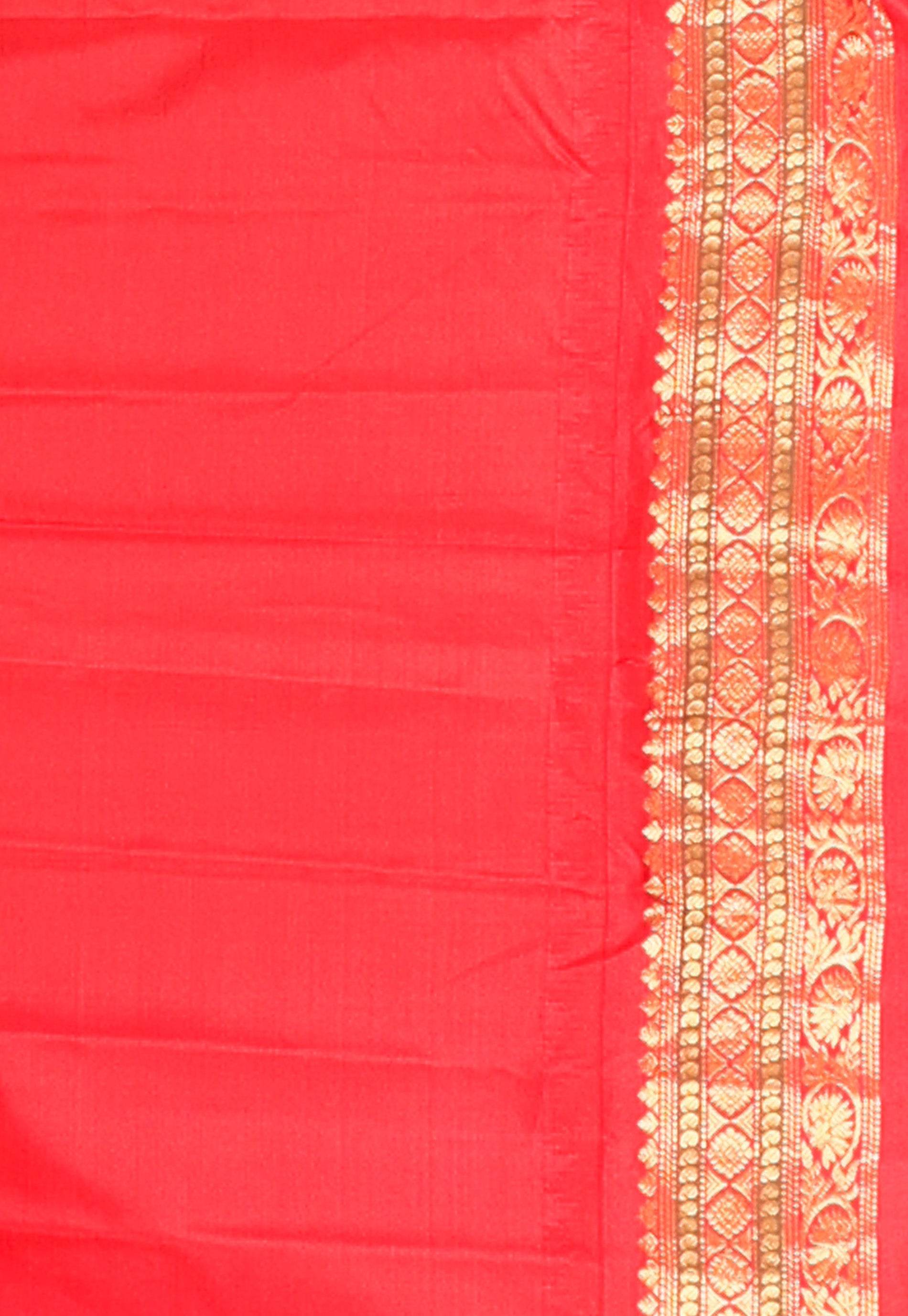 Bottle Green with Red Border Gadwal Pure Silk Saree With Blouse Piece - Adi Akshoy & Co.
