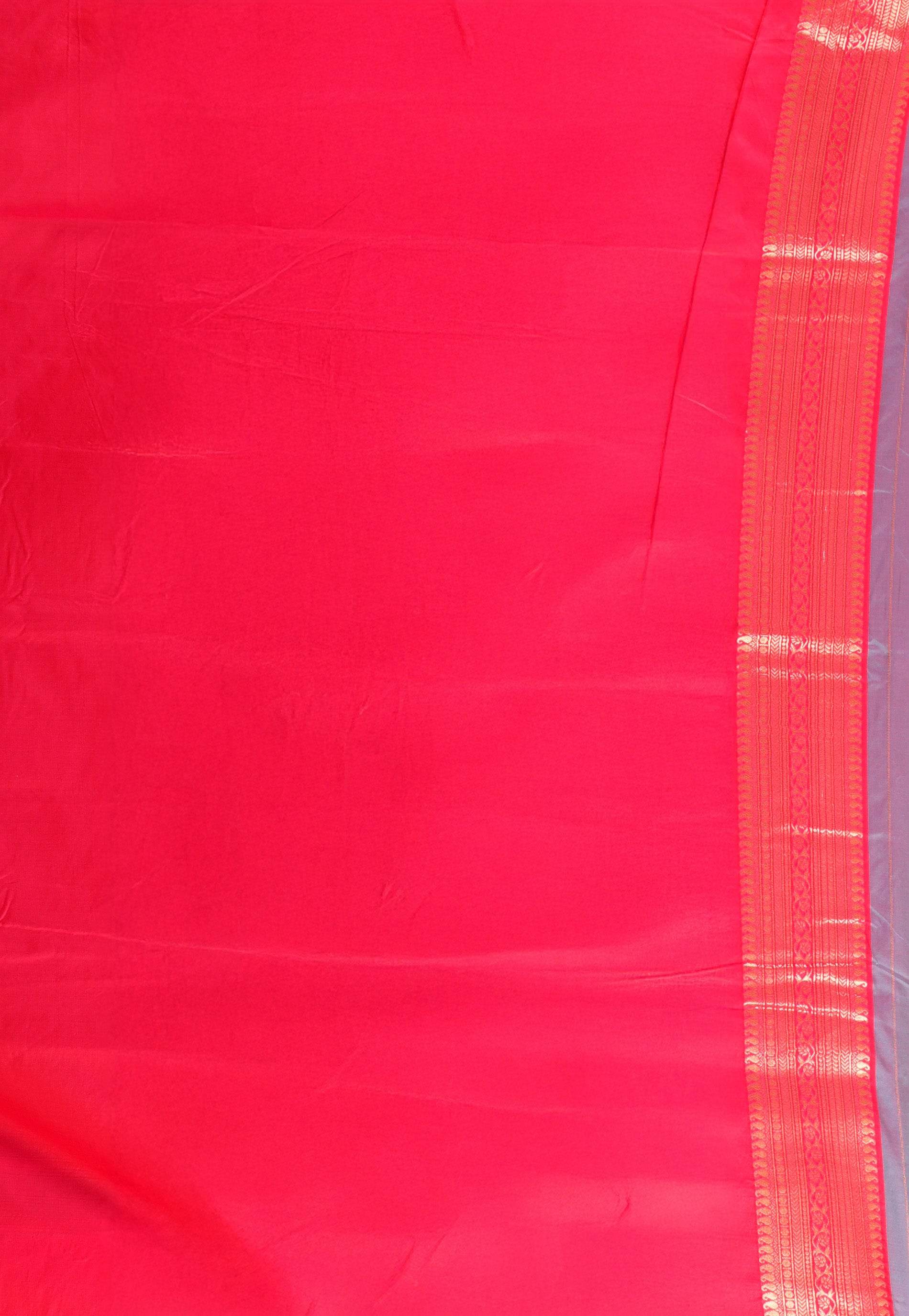 Dual shades of Purple and Blue with Rani Pink Border Kanjivaram Silk Saree With Blouse Piece - Adi Akshoy & Co.