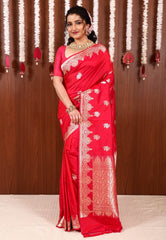Rani Pink Katan Silk Saree With Blouse Piece - Adi Akshoy & Co.