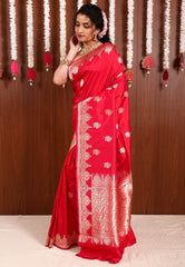 Rani Pink Katan Silk Saree With Blouse Piece - Adi Akshoy & Co.