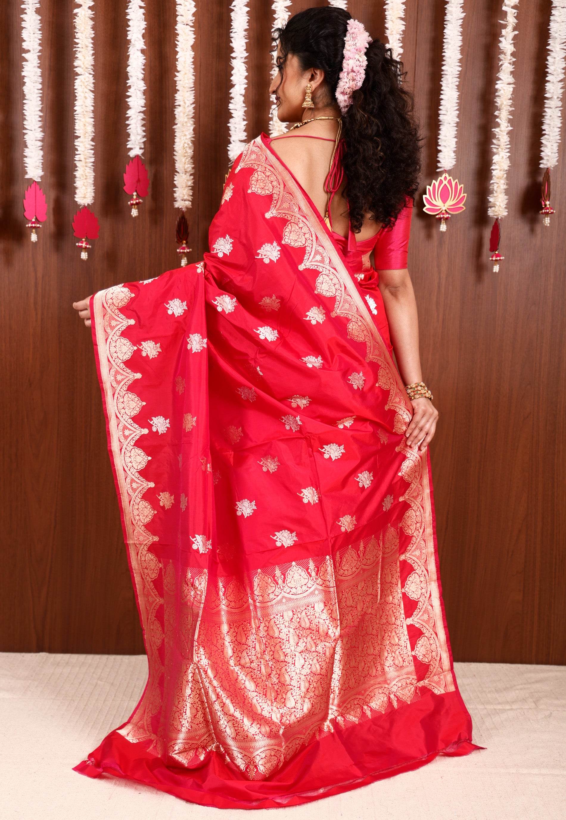 Rani Pink Katan Silk Saree With Blouse Piece - Adi Akshoy & Co.