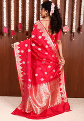Rani Pink Katan Silk Saree With Blouse Piece - Adi Akshoy & Co.