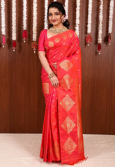 Cross Pink Gadwal Saree With Blouse Piece - Adi Akshoy & Co.