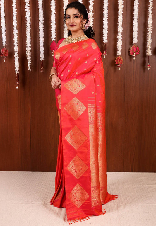 Cross Pink Gadwal Saree With Blouse Piece - Adi Akshoy & Co.