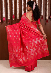 Rani Pink Katan Silk Saree With Blouse Piece - Adi Akshoy & Co.