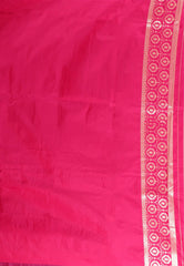 Cross Green with Rani Pink Border Kanjivaram Silk Saree With Blouse Piece - Adi Akshoy & Co.