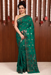 Rama Green Katan Silk Saree With Blouse Piece - Adi Akshoy & Co.
