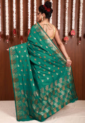 Rama Green Katan Silk Saree With Blouse Piece - Adi Akshoy & Co.