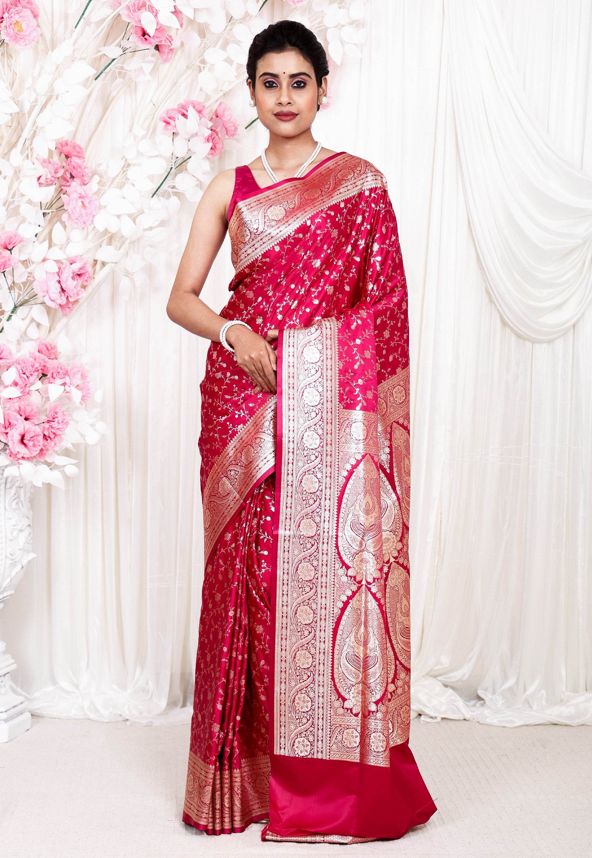 Rani Pink Wedding Banarasi Silk Saree with Blouse Piece - Adi Akshoy & Co.