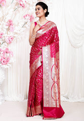 Rani Pink Wedding Banarasi Silk Saree with Blouse Piece - Adi Akshoy & Co.