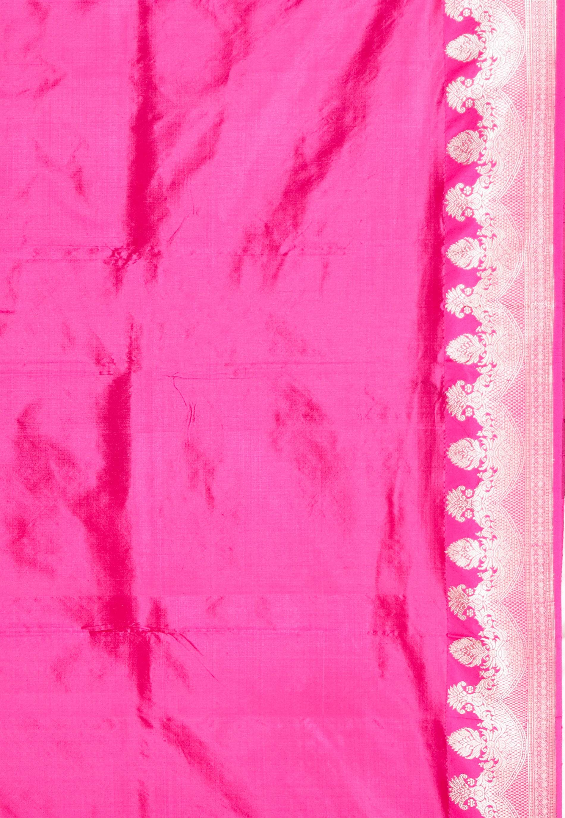 Maroon with Rani Pink Border Minakari Katan Pure Silk Saree With Blouse Piece - Adi Akshoy & Co.