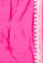 Maroon with Rani Pink Border Minakari Katan Pure Silk Saree With Blouse Piece - Adi Akshoy & Co.