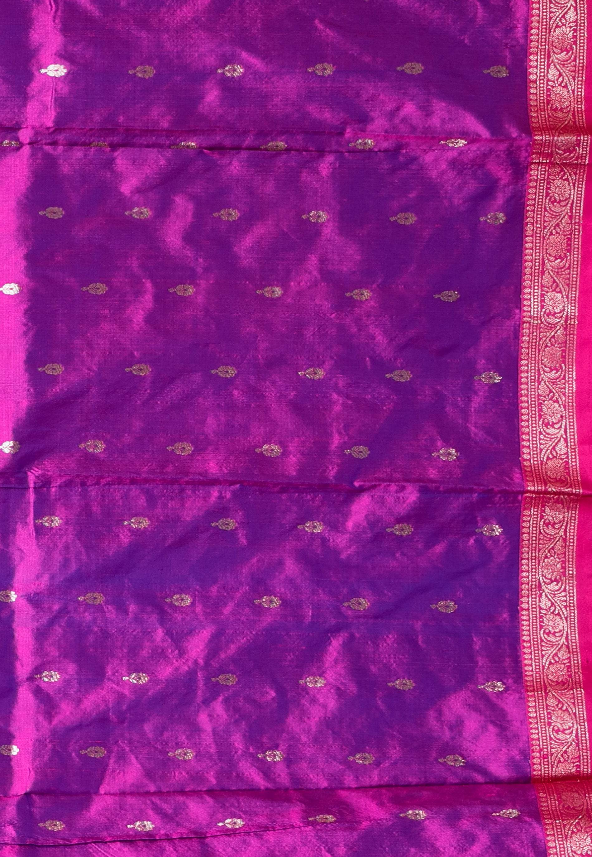Feroza Blue with Rani Pink Border Katan Pure Silk Saree With Blouse Piece - Adi Akshoy & Co.