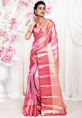 Rani Brocade with Rani Pink Border Tissue Kanjivaram Pure Silk Saree With Blouse Piece - Adi Akshoy & Co.