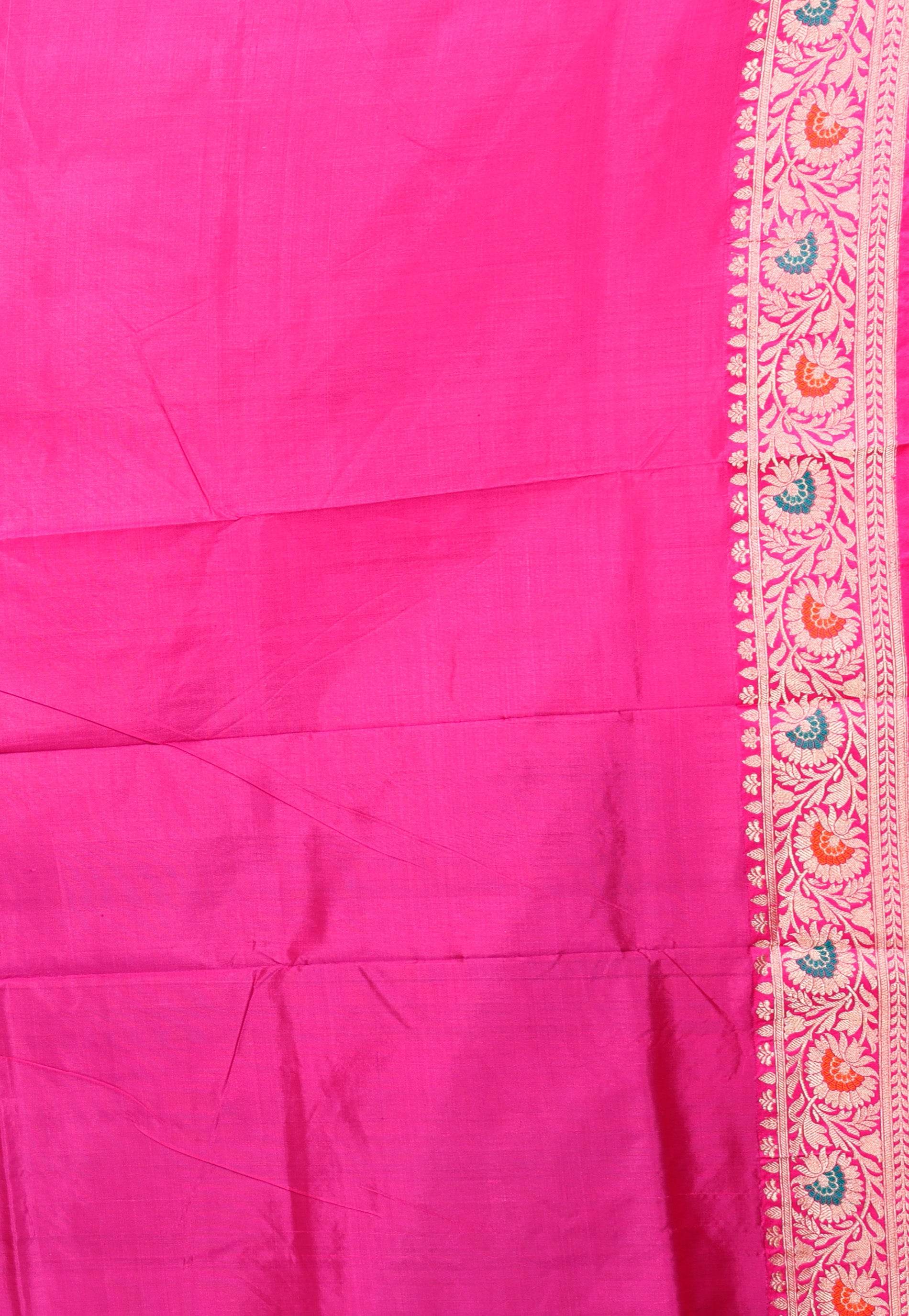 Feroza Blue with Ran Pink Border Minakari Katan Pure Silk Saree With Blouse Piece - Adi Akshoy & Co.
