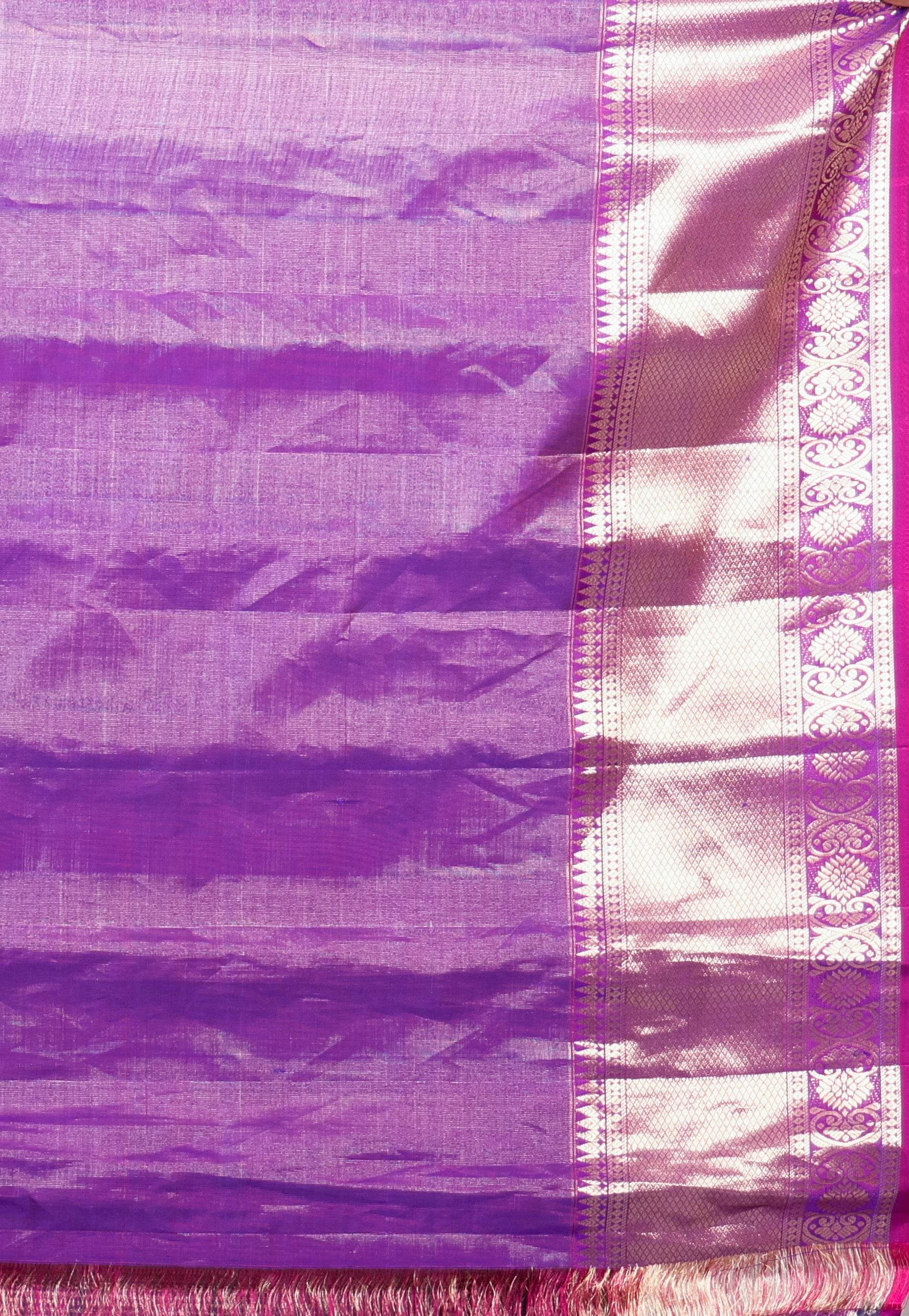 Blue Gadwal Pure Silk Saree With Blouse Piece - Adi Akshoy & Co.