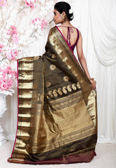 Black Tissue Gadwal Pure Silk Saree With Blouse Piece - Adi Akshoy & Co.
