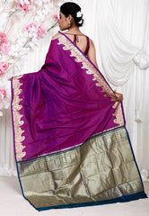 Purple Kanjivaram Silk Saree With Blouse Piece - Adi Akshoy & Co.