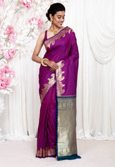 Purple Kanjivaram Silk Saree With Blouse Piece - Adi Akshoy & Co.
