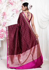 Maroon Katan Pure Silk Saree With Blouse Piece - Adi Akshoy & Co.