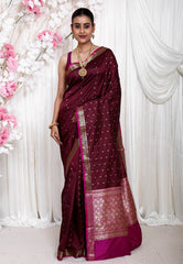 Maroon Katan Pure Silk Saree With Blouse Piece - Adi Akshoy & Co.