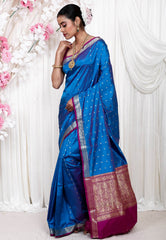 Feroza Blue Katan Pure Silk Saree With Blouse Piece - Adi Akshoy & Co.