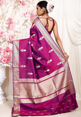 Magenta Katan Pure Silk Saree With Blouse Piece - Adi Akshoy & Co.