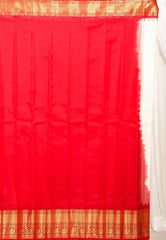 Off White with Red Border Gadwal Pure Silk Saree With Blouse Piece - Adi Akshoy & Co.