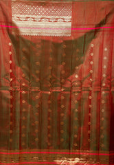 Red Gadwal Pure Silk Saree With Blouse Piece - Adi Akshoy & Co.