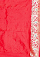 Mustard Minakari with Red Border Katan Pure Silk Saree With Blouse Piece - Adi Akshoy & Co.