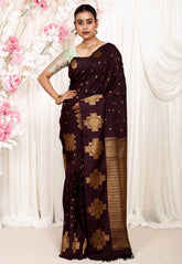 Maroon Gadwal Pure Silk Saree With Blouse Piece - Adi Akshoy & Co.