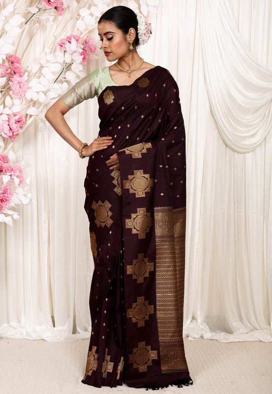 Maroon Gadwal Pure Silk Saree With Blouse Piece - Adi Akshoy & Co.