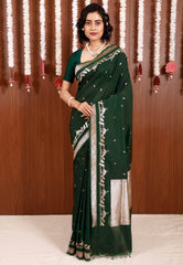 Bottle Green Katan Silk Saree With Blouse Piece - Adi Akshoy & Co.