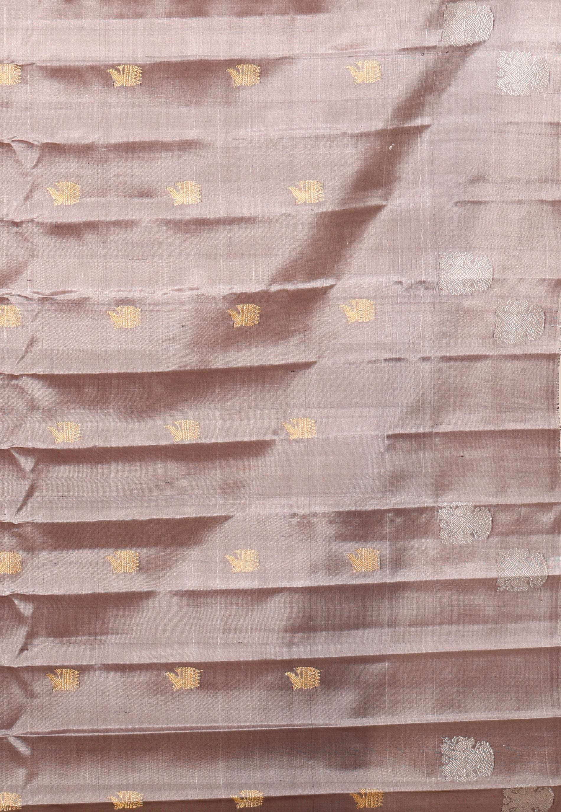 Off White with Grey Border Gadwal Pure Silk Saree With Blouse Piece - Adi Akshoy & Co.