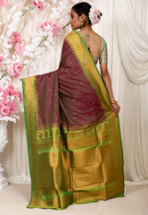 Cross Magenta with Parrot Green Border Kanjivaram Silk Saree With Blouse Piece - Adi Akshoy & Co.
