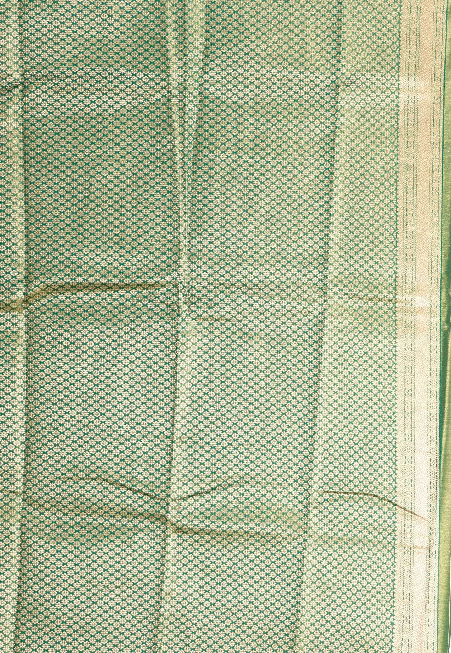 Orange with Green Border Tissue Kanjivaram Silk Saree With Blouse Piece - Adi Akshoy & Co.