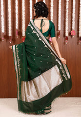 Bottle Green Katan Silk Saree With Blouse Piece - Adi Akshoy & Co.
