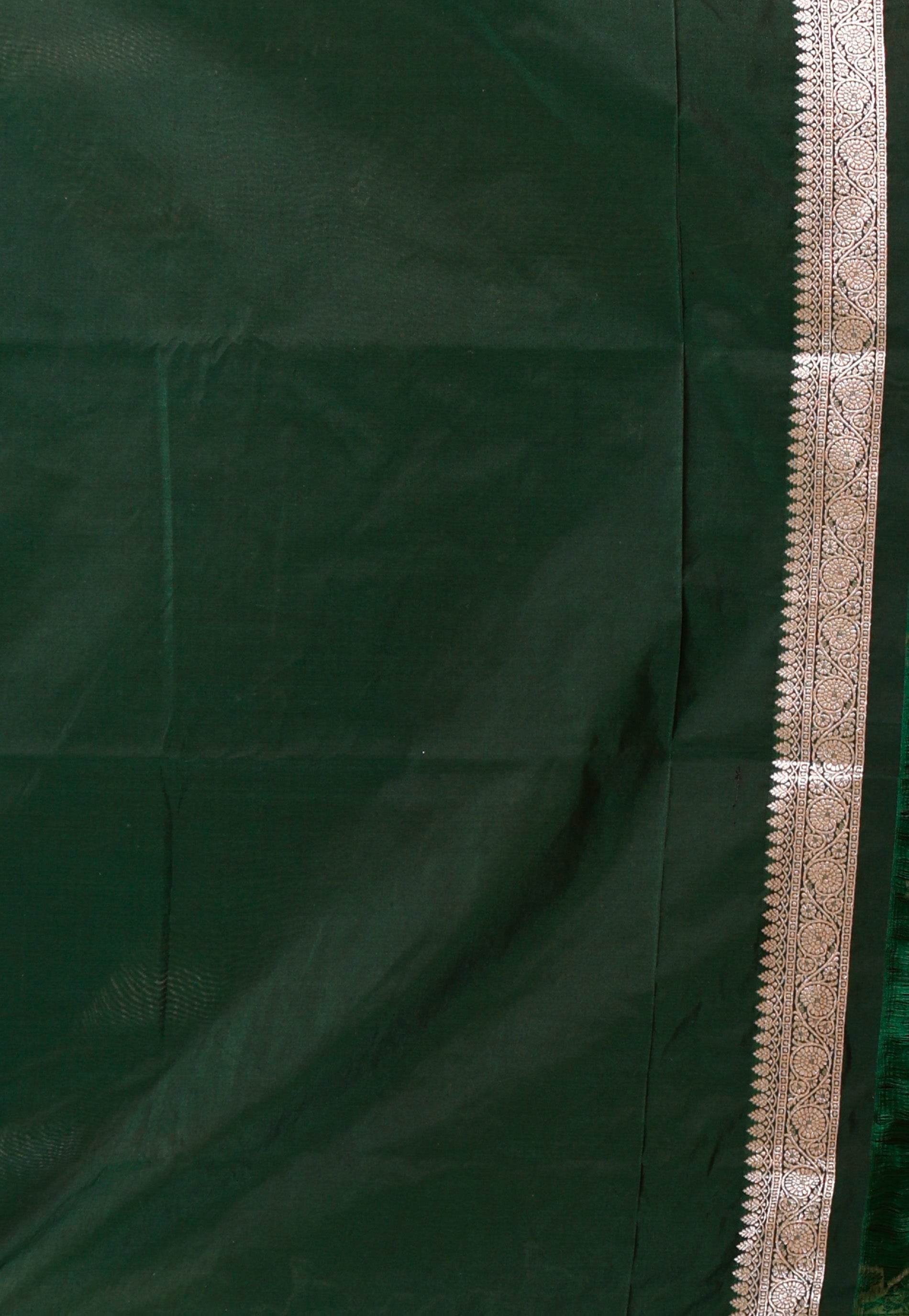 Bottle Green Katan Silk Saree With Blouse Piece - Adi Akshoy & Co.