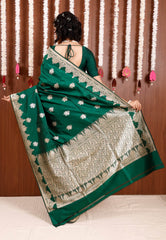 Bottle Green Katan Pure Silk Saree With Blouse Piece - Adi Akshoy & Co.