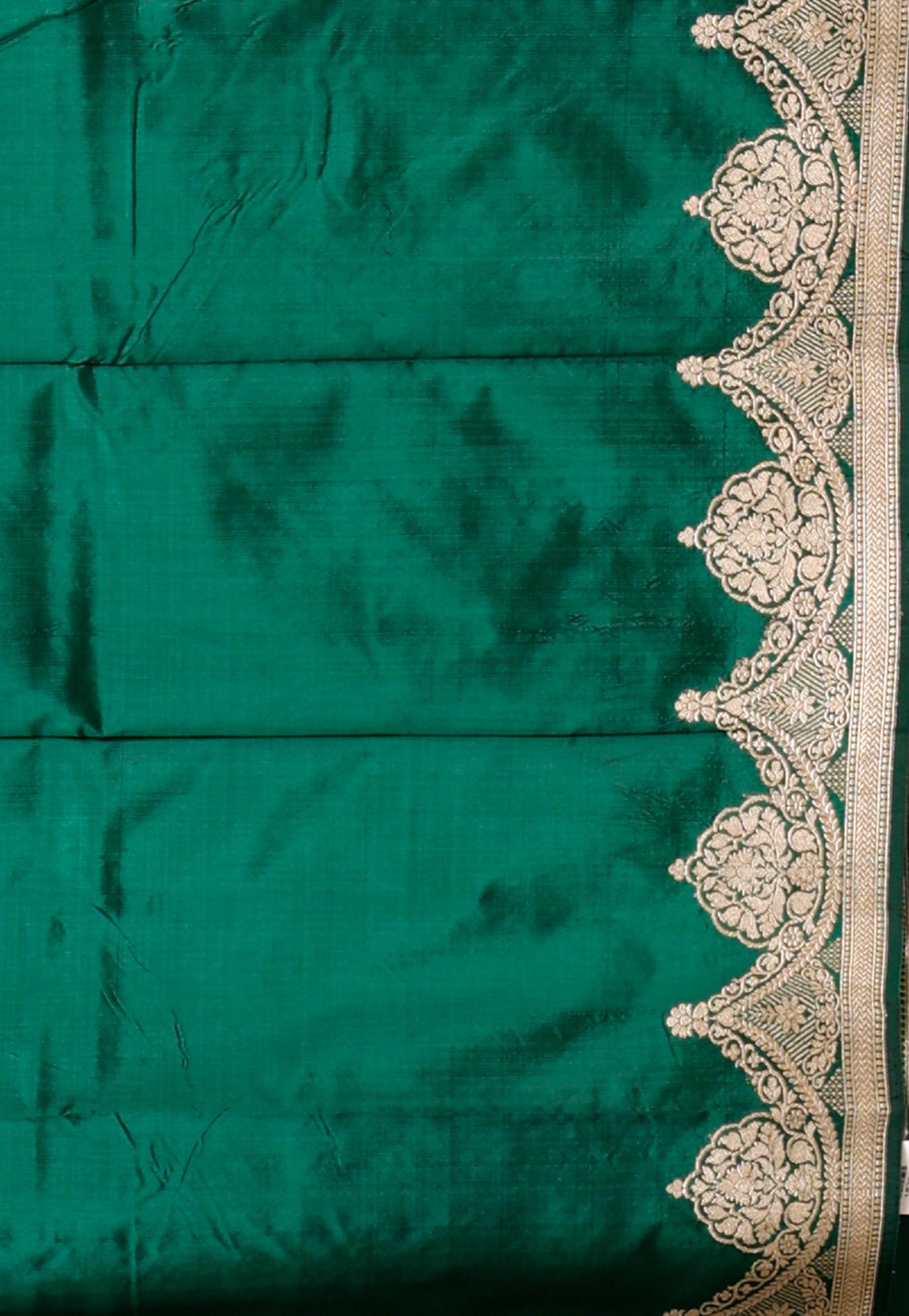 Bottle Green Katan Pure Silk Saree With Blouse Piece - Adi Akshoy & Co.