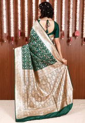 Bottle Green Wedding Banarasi Silk Saree with Blouse Piece - Adi Akshoy & Co.