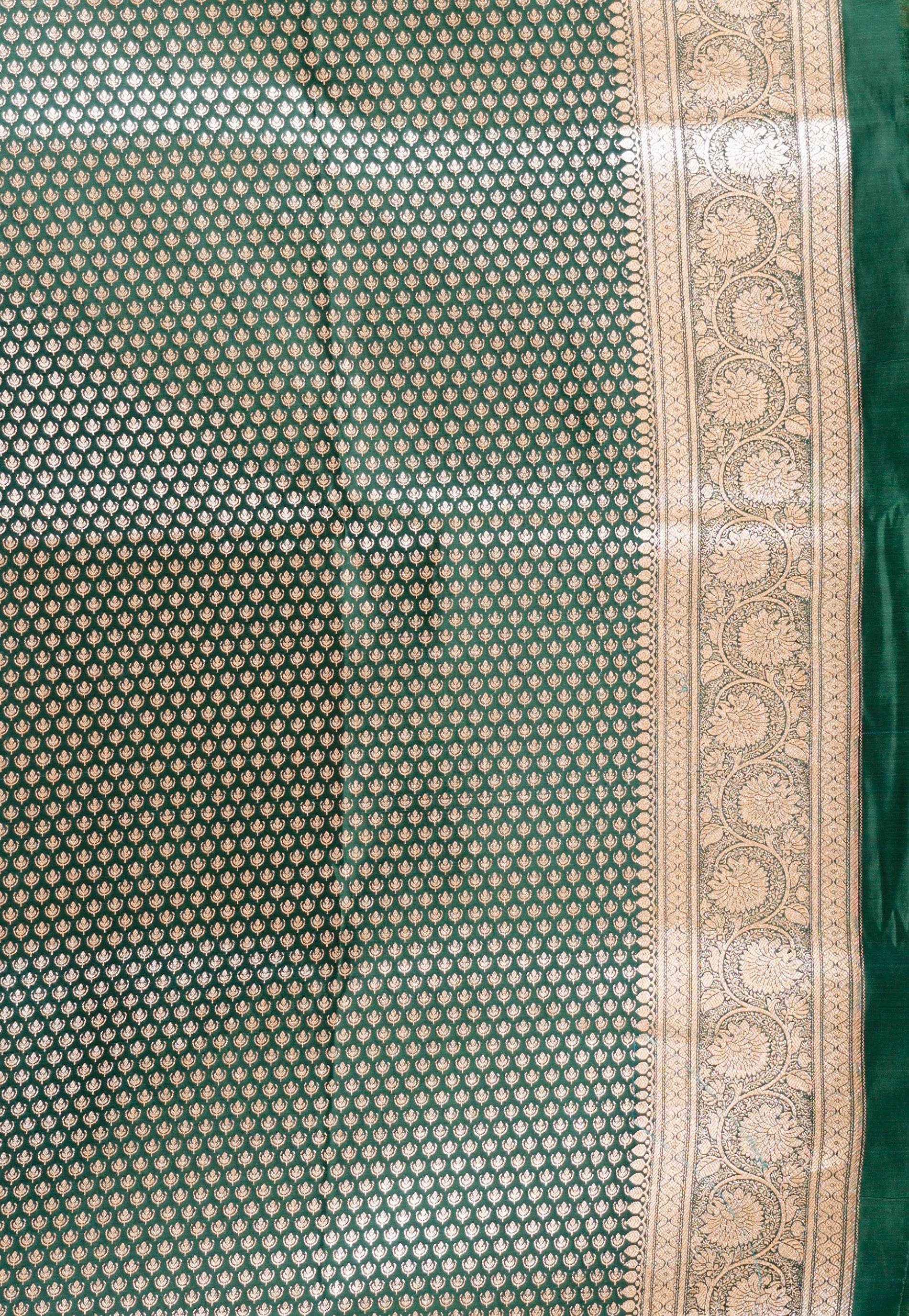 Bottle Green Wedding Banarasi Silk Saree with Blouse Piece - Adi Akshoy & Co.