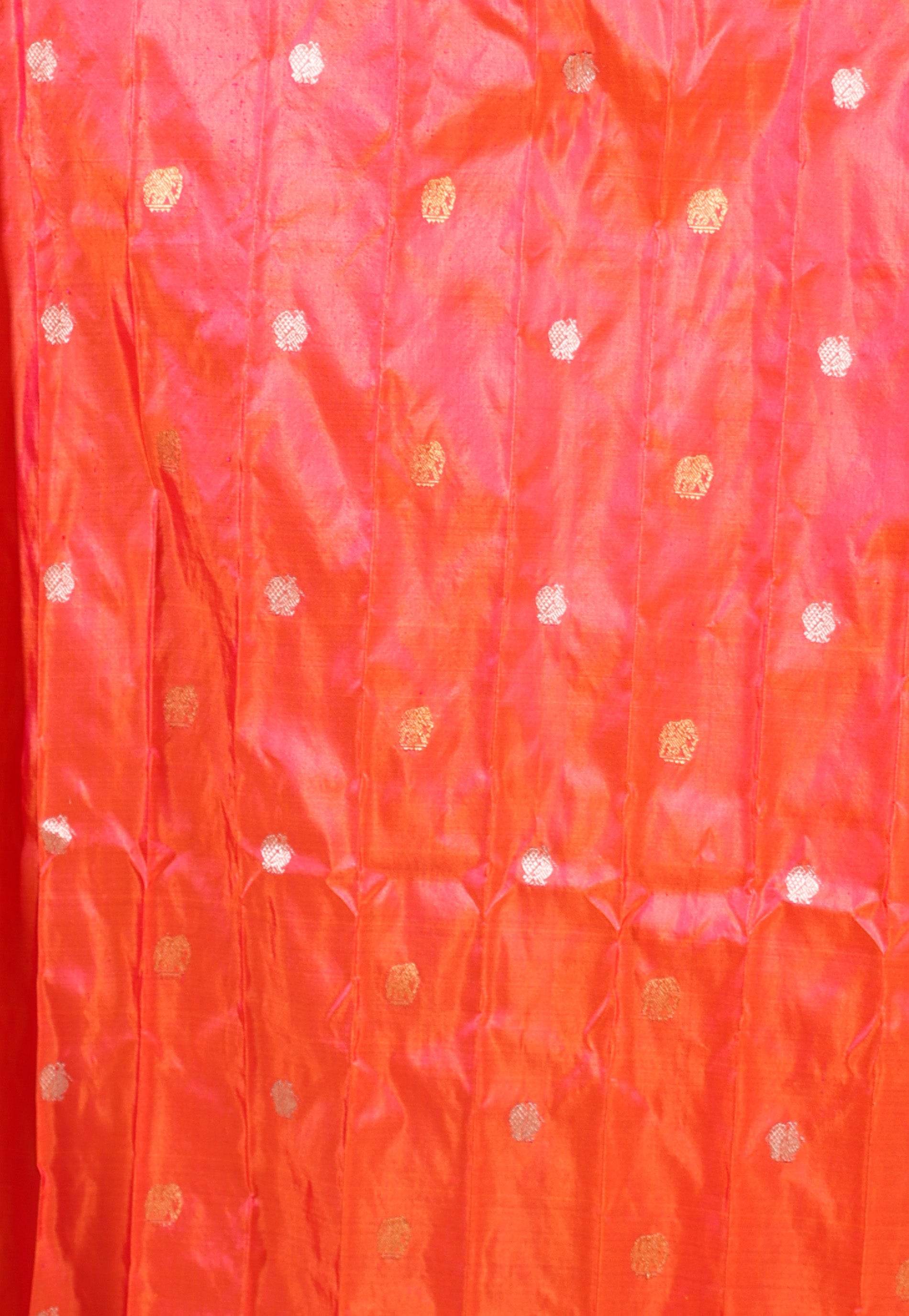 Tussar with Pink Border Gadwal Pure Silk Saree With Blouse Piece - Adi Akshoy & Co.