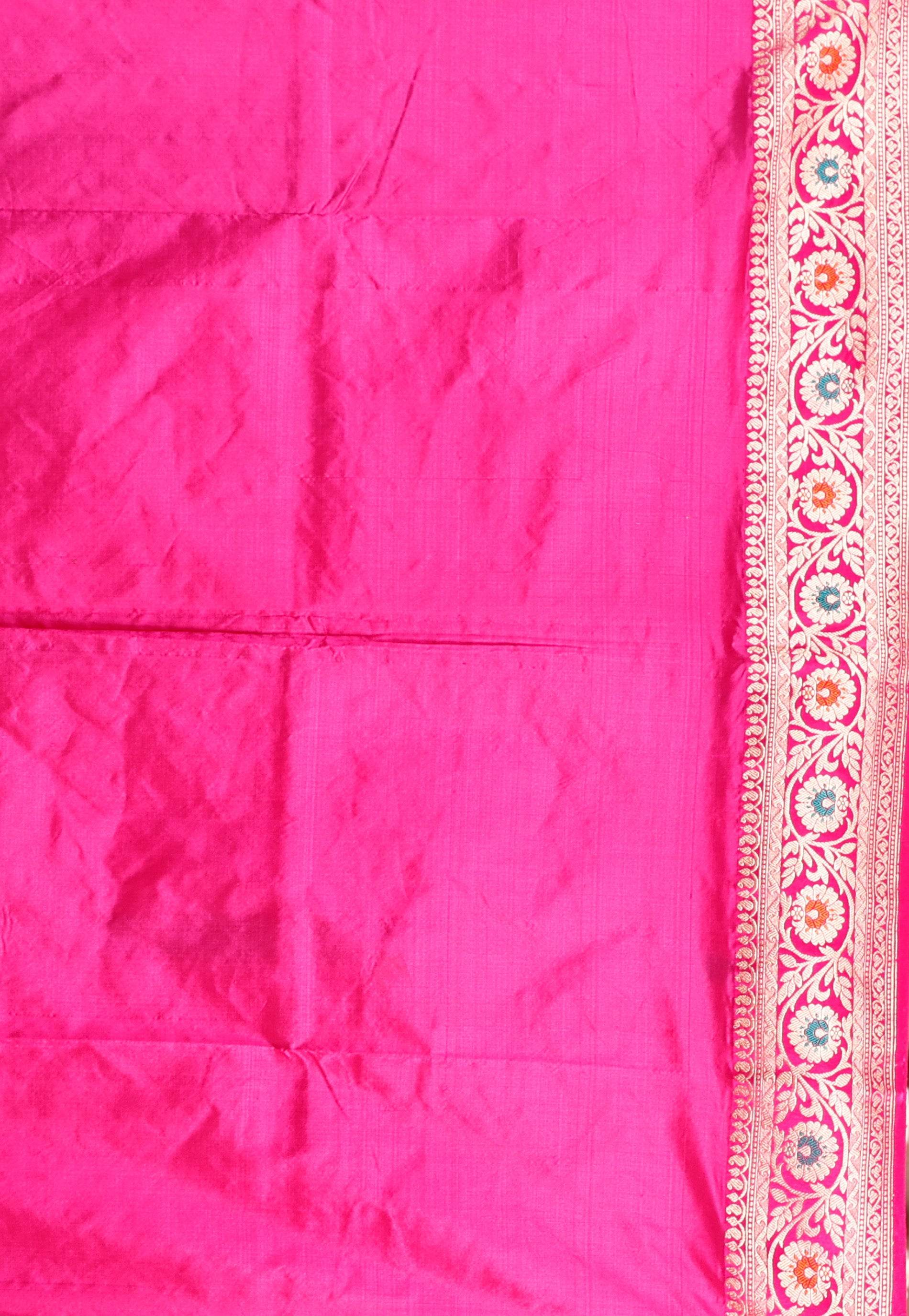 Purple with Rani Pink Border Katan Pure Silk Saree With Blouse Piece - Adi Akshoy & Co.