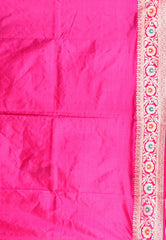 Purple with Rani Pink Border Katan Pure Silk Saree With Blouse Piece - Adi Akshoy & Co.