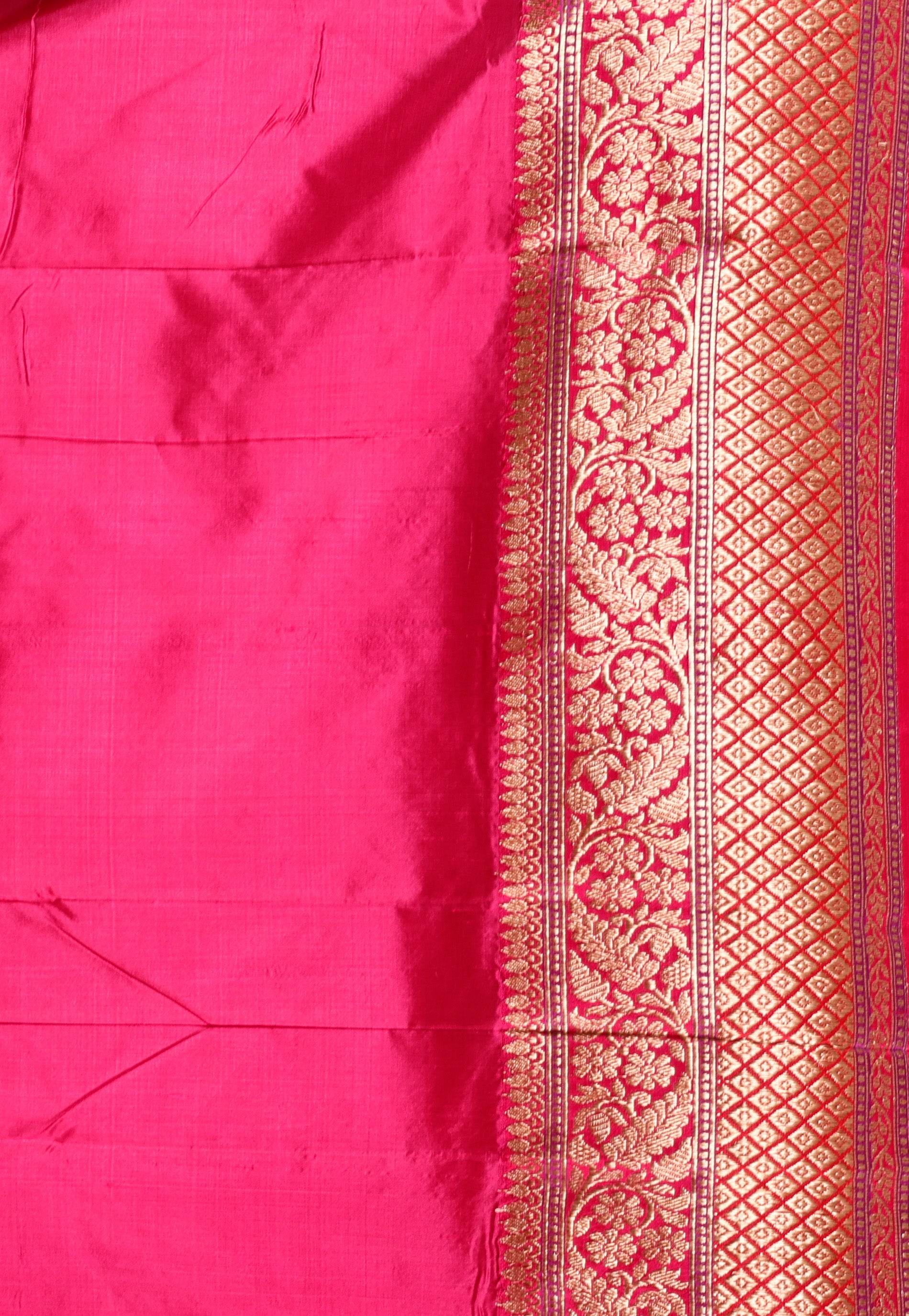 Black with Magenta Border Katan Pure Silk Saree With Blouse Piece - Adi Akshoy & Co.